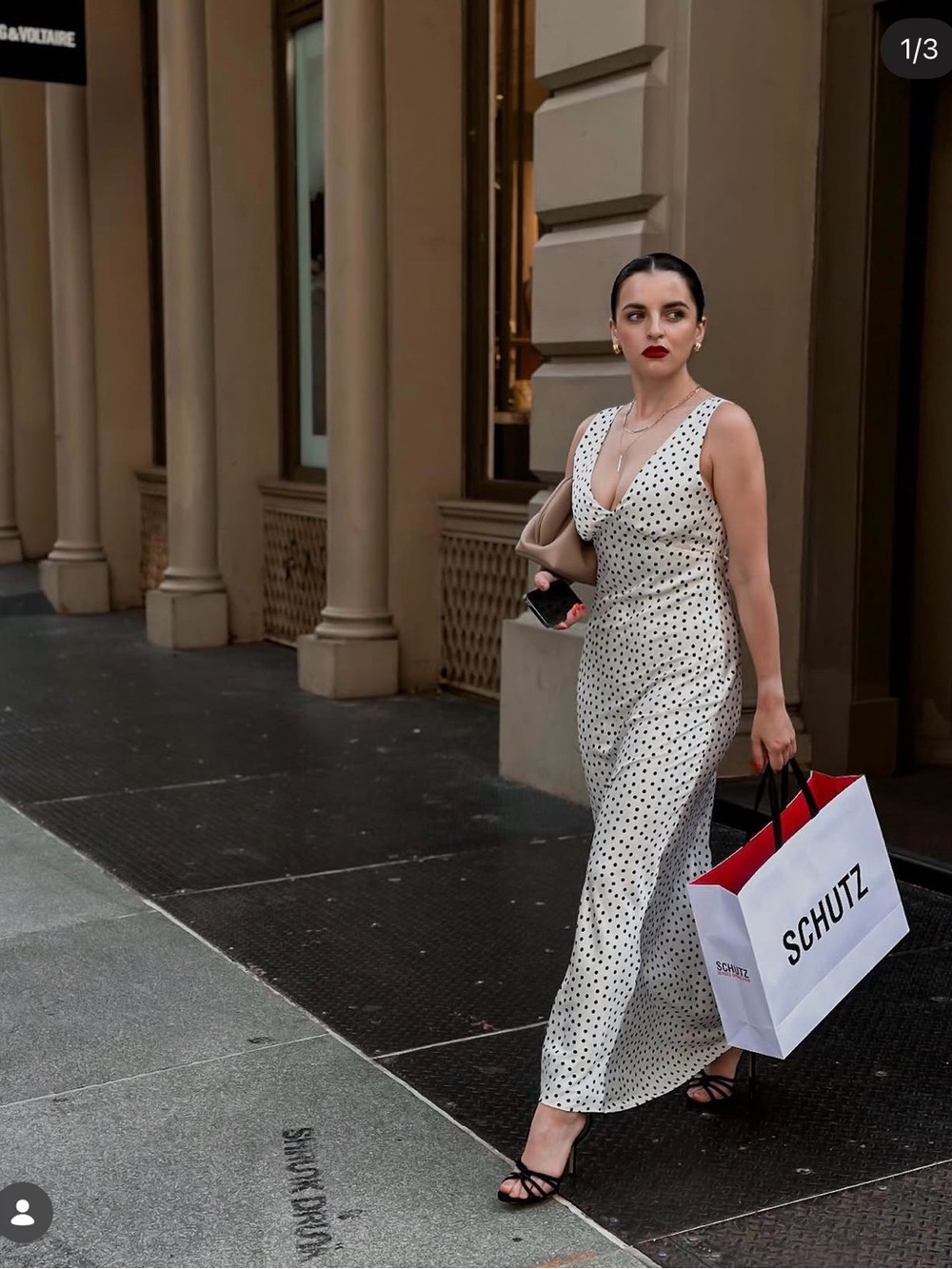Zara Cream Maxi Dress with Black Polka Dots